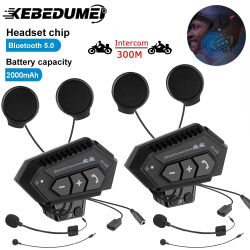 KEBIDUMEI-intercomunicador para casco de motocicleta, auriculares para 2 conductores, intercomunicador para Moto, 300M, manos libres, interfono Bluetooth resistente al agua