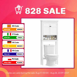 HOMCOM Mueble sobre Inodoro con 2 Puertas Compartimiento y Estante Ajustable Mueble para Baño 70x20x175 cm Blanco