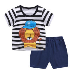 Recién llegado, ropa para niños pequeños, camiseta de manga corta con estampado de León y pantalones cortos, conjunto de 2 piezas, ropa para bebés y niñas