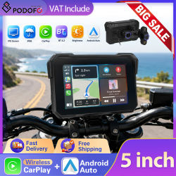 Podofo Reproductor Inteligente para Motocicleta de 5 Pulgadas con Pantalla IPS, CarPlay Inalámbrico Portátil, Android Auto, Monitor para Motocicleta, Carplay, DVR, GPS, Resistente al Agua IP68, BT5.0,