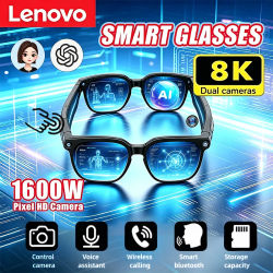 Gafas Inteligentes Lenovo con Cámara 8K, IA, Bluetooth 5.4, Control Remoto, Asistente de Voz Táctil, Grabación de Fotos, Traductor, Gafas de Sol Inalámbricas