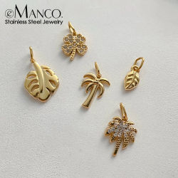 EMANCO Dijes de Acero Inoxidable con Motivos de Plantas, Hojas Tropicales, Palmeras, Tréboles para Pulseras, Collares y Joyería DIY