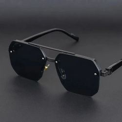 Gafas de sol de metal con doble puente para hombre, montura cuadrada de medio aro, estilo casual, retro, de moda, para mujer, para deportes al aire libre, 1 unidad