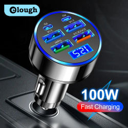 Cargador de coche de 6 puertos de 100W, carga rápida, USB tipo C, encendedor de coche PD QC3.0, cargador de teléfono para iPhone, Samsung, Huawei, Xiaomi