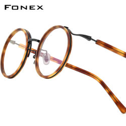 Montura de gafas FONEX de acetato de titanio para hombre, diseño de marca, gafas redondas Retro Vintage, gafas ultraligeras para mujer 85676