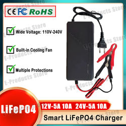 Cargador inteligente Lifepo4 de 12V, 24V, 5A, 10A, 14,6 V, 29,2 V, 4S, 8S, AC110-240V, cargador LiFePO4 de alta potencia, paquete de batería de fosfato de hierro y litio
