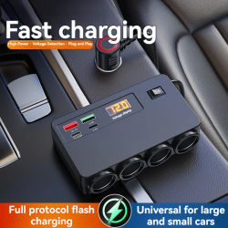 Adaptador de cargador de coche multipuerto QC3.0 PD 4 puertos de expansión 12-24V enchufe de coche derivación inteligente para carga rápida