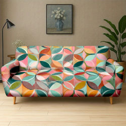 Funda Elástica para Sofá, Diseño Geométrico Moderno con Estampado de Hojas, para Sala de Estar, Lavable, Protector de Muebles Elástico
