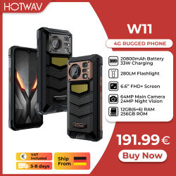 [Envío desde Alemania] HOTWAV W11 teléfono resistente 20800mAh 280LM linterna 6,6 ''FHD + Smartphone 33W 24MP visión nocturna teléfono móvil