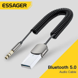 Essager-receptor de Audio Bluetooth, Dongle USB a conector de 3,5mm, Audio auxiliar para coche, Bluetooth 5,0, Kit manos libres para receptor de coche, transmisión BT