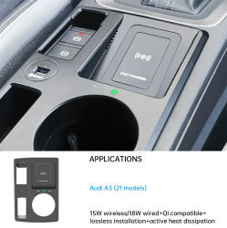 Cargador inalámbrico para coche de 15W, panel de carga rápida para teléfono en la consola central, para Audi Q3 2019-2023 LHD