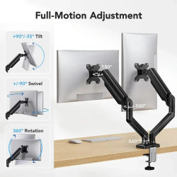 Soporte de monitor dual para pantallas de 13′′–32′′, soporte de monitor dual ajustable, con 180 ° Giratorio, Inclinable, 360 ° Rotación para la oficina en casa