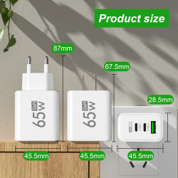 Cargador de Carga Rápida USB-C de 65 W, Adaptador de Pared con Carga Rápida PD 3.0 para iPhone 15, Xiaomi, POCO, Samsung, Oneplus - Carga de Teléfono