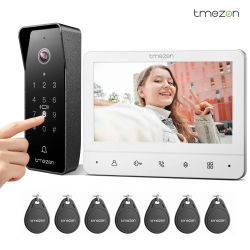 Sistema de intercomunicador con videoportero y timbre de 4 cables para el hogar, videoportero con monitor de 7 pulgadas y cámara para la puerta, desbloqueo con código/tarjeta IC, marca TMEZON.