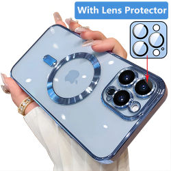 Funda con revestimiento magnético para iPhone 15 16 14 Plus 13 12 11 Pro Max E Protector de lente de cámara de cristal para cubierta de cargador inalámbrico Magsafe