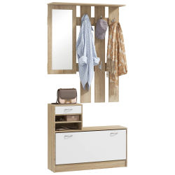 Mueble de entrada HOMCOM con perchero, espejo y banco para zapatos - 6 ganchos y estante ajustable