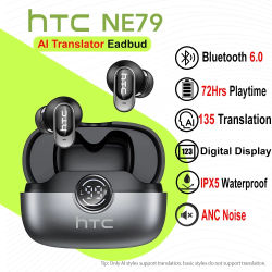 Auriculares HTC NE79 con Traducción en Tiempo Real, Bluetooth, Música HiFi, Llamadas HD, Reducción de Ruido, Auriculares Inalámbricos con Pantalla LED y Micrófono