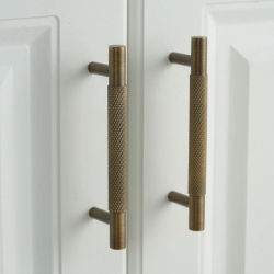 Tiradores nórdicos moleteados Vintage de latón macizo para muebles, tiradores de bronce para armario y cómoda, tiradores largos para armario
