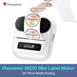 Impresora de Etiquetas Térmica Bluetooth Phomemo M220 de 20-75 mm, Portátil, 203 DPI, para Códigos de Barras, Direcciones, Etiquetas de Correo y Archivos