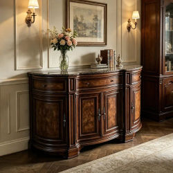 Mueble de Madera Maciza Tallada con Flores, Estilo Retro, para Vino, Aparador Antiguo para Comedor, Mueble de Almacenamiento con Vitrina para Sala de Estar