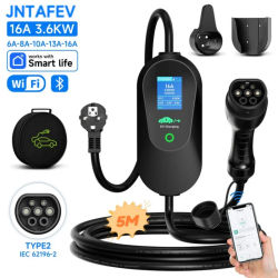 JNTAFEV 3.6KW cargador EV portátil 16A 1 fase Type2 IEC62196-2 cargador portátil 5M Cable Wallbox Control de aplicación WI-FI
