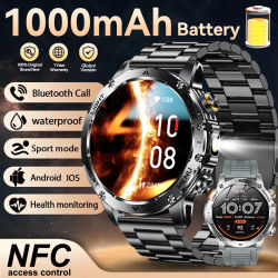 Nuevos hombres militares al aire libre 1000mAh batería reloj inteligente GPS NFC relojes 3ATM impermeable natación 1,7 pulgadas HD Bluetooth llamada Smartwatch