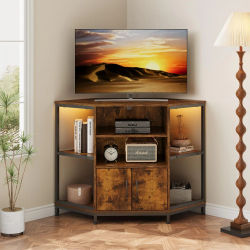 Mueble de TV Esquinero con Iluminación LED, Cómoda Esquinera para Salón de Diseño Industrial, 105x50x79 cm Marrón Vintage