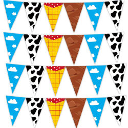 Guirnalda de Banderines con Diseño de Vacas y Nubes Blancas sobre Cielo Azul, Decoración para Fiestas, Cumpleaños y Baby Shower