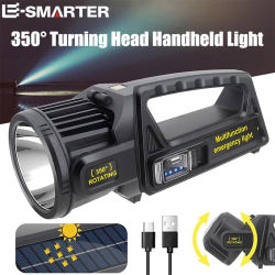 P50, cargador solar, portátil, potente, linterna LED, reflector de mano, foco recargable USB, luz de antorcha impermeable