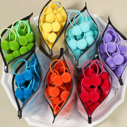 5 unids/lote de coleteros para niñas, conjunto de bandas para el cabello con bola de felpa doble para bebés y niños, cuerdas elásticas para el cabello, accesorios para el cabello al por mayor