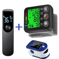 Nuevo Monitor de presión arterial de muñeca LED esfigmomanómetro tonómetro Monitor de BP termómetro médico infrarrojo sin contacto