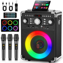 Máquina de Karaoke S8-T con 3 Micrófonos Inalámbricos, Altavoz de Karaoke Bluetooth con 3 Micrófonos para Adultos/Niños, Sistema PA Portátil
