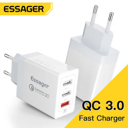 Essager-cargador USB tipo C de 30W, carga rápida 3,0 para iPhone 14, Samsung, Xiaomi, 3 puertos, enchufe múltiple, carga rápida para teléfono móvil de pared