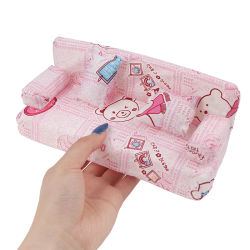 Juego de sofás pequeños de tela Floral para casa de muñecas, muebles con 2 almohadas, accesorios para muñecas