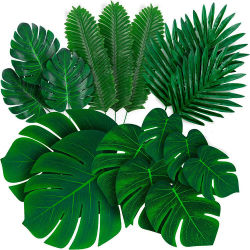 Hojas de palma Tropical artificiales, decoraciones de jungla de Safari, hoja de fiesta hawaiana Luau, decoración de Mesa para el hogar, boda, cumpleaños, plantas falsas