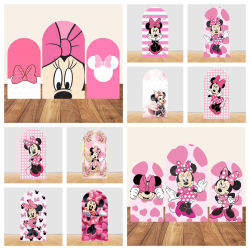 Fondo de Arco de Minnie Mouse, Fondo de Puntos Rosas, Banner para Fiesta de Cumpleaños de Niña, Decoración para Baby Shower, Tela Elástica