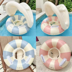 Flotador Inflable para Bebés con Toldo y Asas, Anillo de Natación con Diseño de Dibujos Animados para Niños y Niñas, Soporta hasta 18 kg