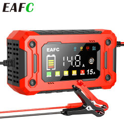 Cargador de batería de coche completamente automático, pantalla a Color de reparación de pulso inteligente para AGM GEL, cargador de plomo y ácido húmedo, pantalla LCD, 12V, 8A/15A