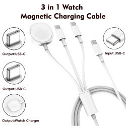 Cable de carga 3 en 1 USBC USBA para teléfono cargador de reloj magnético base inalámbrica Universal para iWatch S10 SE Ultra y AirPods