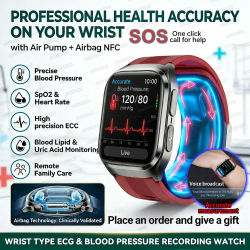 Reloj Inteligente con Medición de Presión Arterial, Bomba de Aire, Correa con Airbag, ECG, PPG, SpO2, Monitor de Ritmo Cardíaco y Sueño, Pantalla AMOLED de 1.43'', Brazalete Inteligente de Salud