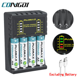 Cargador de batería AA/AAA, 4 ranuras, indicador LED inteligente, Micro cargador USB C para Ni-MH/ni-cd, cargador de batería recargable AA/AAA