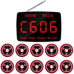 JINGLE BELLS 10 piezas de botón de llamada de mesa 1 receptor de monitor de pantalla para restaurante, sistema de llamada de camarero inalámbrico