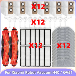 Compatible con (Xiaomi Robot Vacuum H40 / OV51) Piezas de aspiradora: bolsa de polvo, cepillo principal, cepillo lateral, paño de fregado, filtro HEPA, accesorios