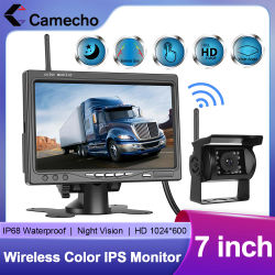 Camecho 7 IPS Monitor de coche cámara de visión trasera inalámbrica visión nocturna respaldo estacionamiento vista trasera AHD cámara trasera para remolque de camión RV