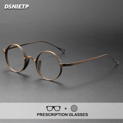 Dsnietp, gafas de lectura Vintage de titanio para hombre, gafas fotocromáticas redondas antiluz azul, gafas graduadas, montura para miopía, gafas pequeñas