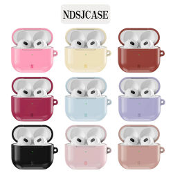 Funda Protectora Rígida de PC con Acabado Brillante y Resistente a Impactos, Color Crema, para Auriculares AirPods 1, 2, 3, Pro, Pro2, con Gancho Metálico