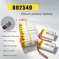 Batería Lipo 802540 de 3.7V y 800mAh, Baterías Recargables de Polímero de Litio para Instrumentos de Belleza, Auriculares Bluetooth, Juguetes, Ventiladores de Mano