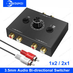 Conmutador de Audio bidireccional Adaptador de Audio RCA con botón de silencio 2 en 1 salida/1 entrada 2 salidas Interruptor de Audio estéreo RCA para altavoz