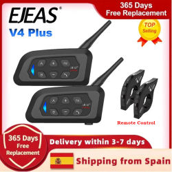 Casco de Motocicleta EJEAS V4 Plus con Bluetooth 5.1, Intercomunicador para 4 Personas, Distancia de Intercomunicación de 1500 Metros, Resistente al Agua IP65
