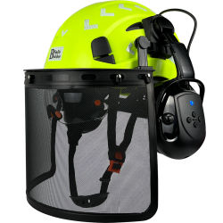 Casco de seguridad forestal para motosierra, casco duro ventilado con visera, orejeras Bluetooth, protector facial para exteriores, certificado ANSI Z89.1